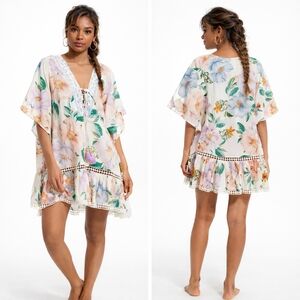 Nwt Anthropologie Z&L Cover-up Top Mini Sun Dress Crochet Floral Tunic Cotton